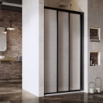 Dušo durys Ravak  ASDP3-120 198 cm. Juodu profiliu ir dekoruotu plastiko Pearl užpildu 