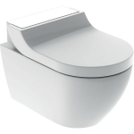 Unitazas  Geberit su apiplovimo funkcija Aqua Clean Tuma Comfort pakabinamas, su dangčiu, balto stiklo apdaila. 