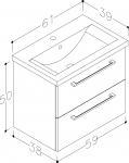 Spintelė KAMĖ SCANDIC (2 stalčiai) su praustuvu 61 cm pločio, juodo ąžuolo 