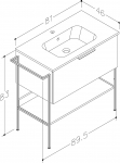 Spintelė su praustuvu Mono 81 cm  tabako ąžuolas, juoda rankena  