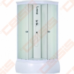 Pusapvalis dušo boksas SANIPRO Deep 90x90 su baltos spalvos profiliu ir matiniu stiklu (4 dalių) 