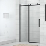 Dušo durys OBZD2 1400 juodu profiliu, skaudriu stiklu. Skirta montuoti į nišą arba kombinacijai su šonine siena OBZB 