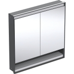 Geberit One veidrodinė spintelė 90x90x15 cm, įmontuojama į sieną su apšvietimu, juoda matinė 