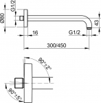 Alkūnė dušo galvai 450mm iš sienos, brushed nickel 