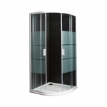 Kabina Lyra Plus, matmenys: 900x900x1900mm, juostuotas stiklas, baltas blizgus profilis, pusapvalė 