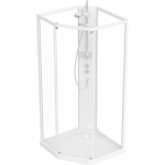 Dušo boksas Showerama, penkiakampis, 90x90 cm, baltais profiliais, skaidriais stiklais 