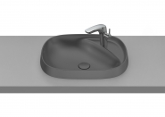 Pusiau įleidžiamas praustuvas iš FINECERAMIC ROCA Beyond, matmenys 585x455x160, maišytuvas dešinėje, be perlajos, spalva onyx 