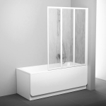Trijų dalių sulankstoma vonios sienelė RAVAK VS3 130 baltu profiliu, Rain plastiko užpildu 