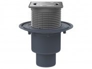 Trapas vidaus patalpoms DN50/75/110 vertikalus su šlapiu sifonu, "Klick-Klack" grotelių tvirtinimas, n.pl. rėmelis 121x121mm/115x115mm 