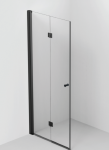 Dušo durys perlenkiamos kairinės Fold 89-90x200cm (45x45) skaidrus stiklas juodas profilis 