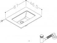 Stalviršis 60cm HPL baltas mėnulis su praustuvu iš apačios 
