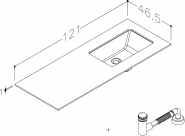 Stalviršis 121cm HPL su apačioje priklijuotu praustuvu, dešinė, juodas mėnulis 