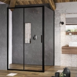Stacionari dušo sienelė RAVAK BLSPS-80 su juodos spalvos profiliu ir skaidriu stiklu 