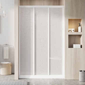 Stumdomos dušo durys RAVAK SUPERNOVA ASDP3-90 198 cm. su baltos spalvos profiliu ir dekoruotu plastiko Pearl užpildu 