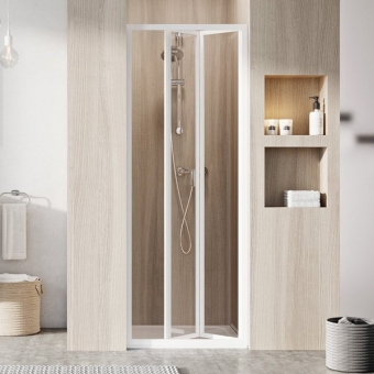 Durys dušo Ravak SDZ2-70 195 cm. Baltos spalvos profiliu ir skaidriu stiklu 