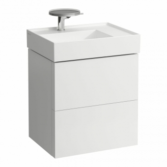 Spintelė Laufen Kartell, matmenys: 580x450x600mm, balta matinė, su dviem stalčiais, su stalčių skirtukais, skirta praustuvo modeliui 810334 