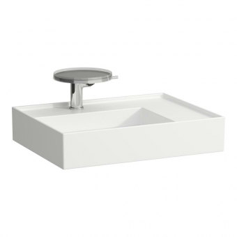 Praustuvas Laufen Kartell, matmenys: 600x460x150mm, platus kraštas dešinėje, su Laufen Clean Coat (LCC) danga, be perlajos, be angos maišytuvui 