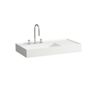 Praustuvas Kartell by Laufen, 900x460mm, platus kraštas dešinėje, paslėptu nuotaku, be perlajos, 1 anga maišytuvui, su LCC (Laufen Clean Coat) danga 