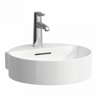 Praustuvas Laufen VAL 400x425x110 mm, šlifuota apačia, be perlajos, su 1 anga maišytuvui viduryje 