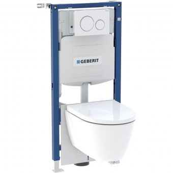 Komplektas: Geberit Duofix Sigma WC rėmas, sieniniai laikikliai,  mygtukas Sigma20 baltas, Geberit iCon pakabinamas WC puodas su soft close dangčiu 