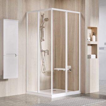 Dušo durys  RAVAK  SRV2-100 195 cm. Baltos spalvos profiliu ir skaidriu stiklu 