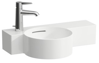Praustuvas LAUFEN  VAL, matmenys: 550x315x115mm, lentyna dešinėje, skylė maišytuvui kairėje, su Laufen Clean Coat (LCC) danga 