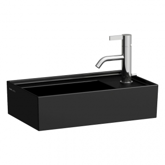 Praustuvas Kartell by Laufen, matmenys: 460x280x150mm, be perlajos, be angos maišytuvui, padėklas dešinėje, juodas matinis 