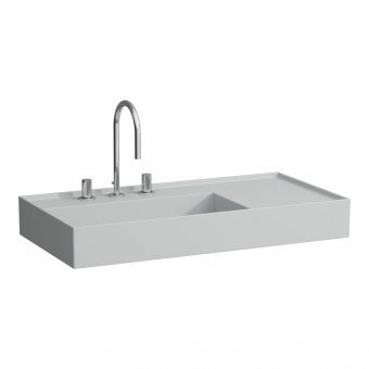Praustuvas Kartell by Laufen, matmenys 900x460x120mm, platus kraštas dešinėje, šlifuota apačia, paslėptu persipylimu, 1 anga maišytuvui viduryje, spalva - pilka matinė 