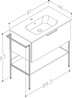 Spintelė su praustuvu Mono 81 cm  tabako ąžuolas, juoda rankena  