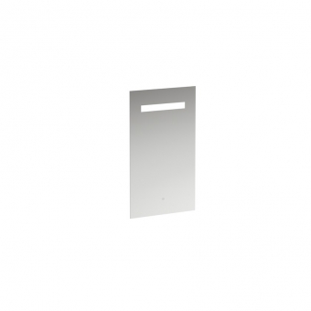Veidrodis Laufen Leelo, matmenys: 450x38x800mm, su integruotu horizontaliu LED šviestuvu, 1 lietimo jungiklis, aliuminio rėmas, 4000 K, IP44 