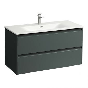 Spintelė su prautuvu Laufen Palace, matmenys: 985x450x530mm, 2 stalčiai, spalva - Traffic Grey, su stalčiaus skirtukais, su juodo aliuminio rankenėle 