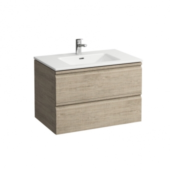 Praustuvo ir spintelės komplektas, matmenys: 800x500x545mm: plonas praustuvas su 2 stalčių spintele, su stalčiaus skirtukais, spalva - šviesus ąžuolas 
