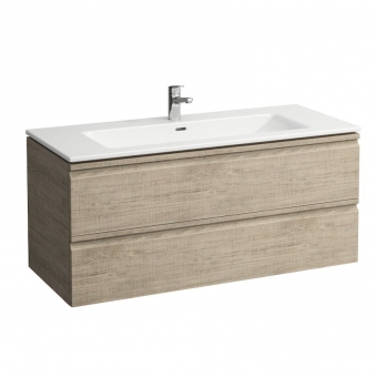 Praustuvo ir spintelės komplektas, 1200x500x545mm: plonas praustuvas su 2 stalčių spintele,su skirtukais, 2 angos maišytuvams,spalva - šviesus ąžuolas 