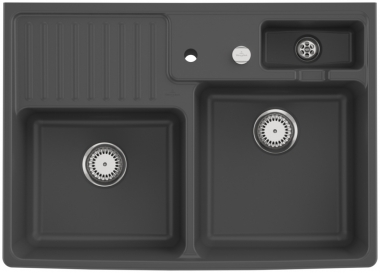 Plautuvė Double-bowl 895x630 graphite C+, skylės maišytuvui 