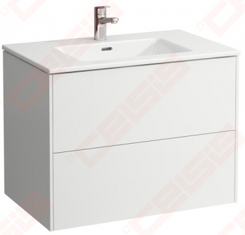 Komplektas LAUFEN PRO S:  plonas praustuvas + spintelė su dviem stalčiais, matmenys: 800x500x610mm, balta matinė 