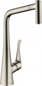 Maišytuvas plautuvei Hansgrohe Metris M71 320 su  ištraukiama žarna, 2jet,  S-Box, nerūdujančip plieno 