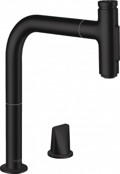 Maišytuvas plautuvei Hansgrohe M7120-H200, ištraukiama žarna, 2 jet, s-box, juodas matinis 