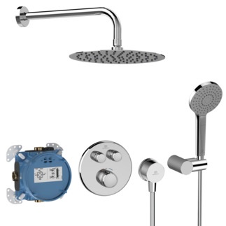 Ideal Standard Ceratherm Navigo potinkinė termostatinė sistema:Ø250mm metalinė galva,rankinis dušas,alkūnė,laikiklis,300mm sieninė alkūnė, 1750mm žarna 