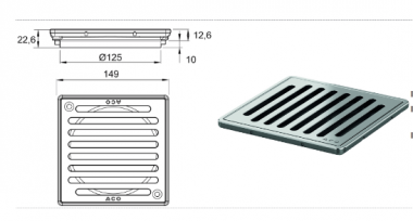 Viršutinė trapo dalis su nerūdijančiojo plieno grotelėmis 150x150 mm 