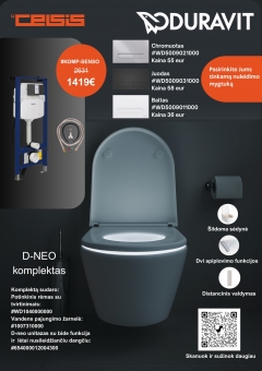 Komplektas Duravit rėmas (WD1040000000) +WC rimless D-Neo Sensowash (654000012004300)+pajungimo komplektas (107310000) 