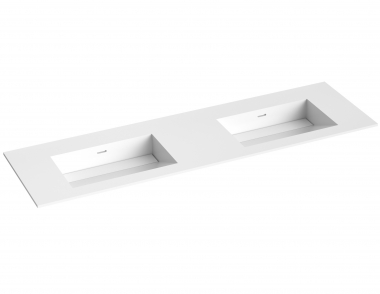 Praustuvas 160 cm, dvigubas corian, be skylės maišytuvui 