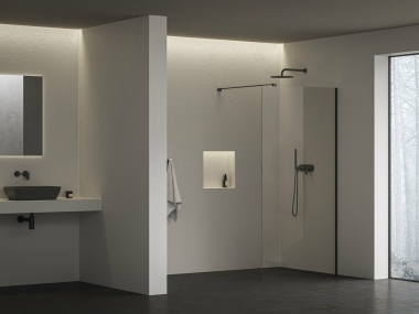 Dušo sienelė Walk In Wall Air 90/200  juodu profiliu, skaidriu stiklu 