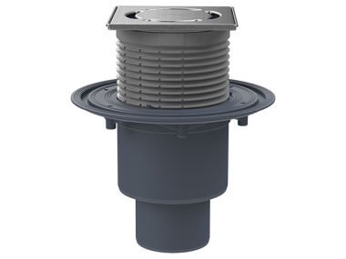 Trapas vidaus patalpoms DN50/75/110 vertikalus su sifonu "Primus blue", "Klick-Klack" grotelių tvirtinimas, n.pl. rėmelis 121x121mm/115x115mm 