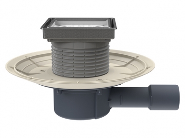 Trapas vidaus patalpoms DN40/50horizontalus su šlapiu sifonu, "Klick-Klack" grotelių tvirtinimas, n.pl. Rėmelis, plytelei įklijuoti  132x132mm/112x112mm 