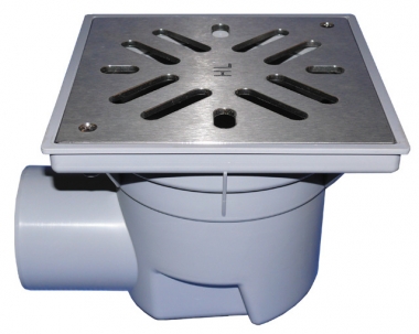 Trapas Perfekt, horizontalus DN110 su PP rėmu 244x244mm, n.pl  grotelėmis 226x226mm su neužšąlančiu sifonu, 1,5t 