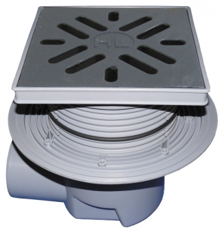 Dvigubas trapas Perfekt DN110, horizontalus 240mmx240mm PP rėmu, ketaus grotelės 226x226mm, su vandens sifonu, 1,5t 