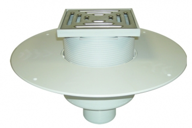 Įlaja DN110 su PVC flanšu, drenažiniu žiedeliu,  trapu viršuje: 148x148mm/ 137x137mm 
