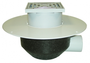 Įlaja horizontali DN110 su PVC flanšu, drenažiniu žiedeliu,  trapu viršuje: 148x148mm/ 137x137mm 