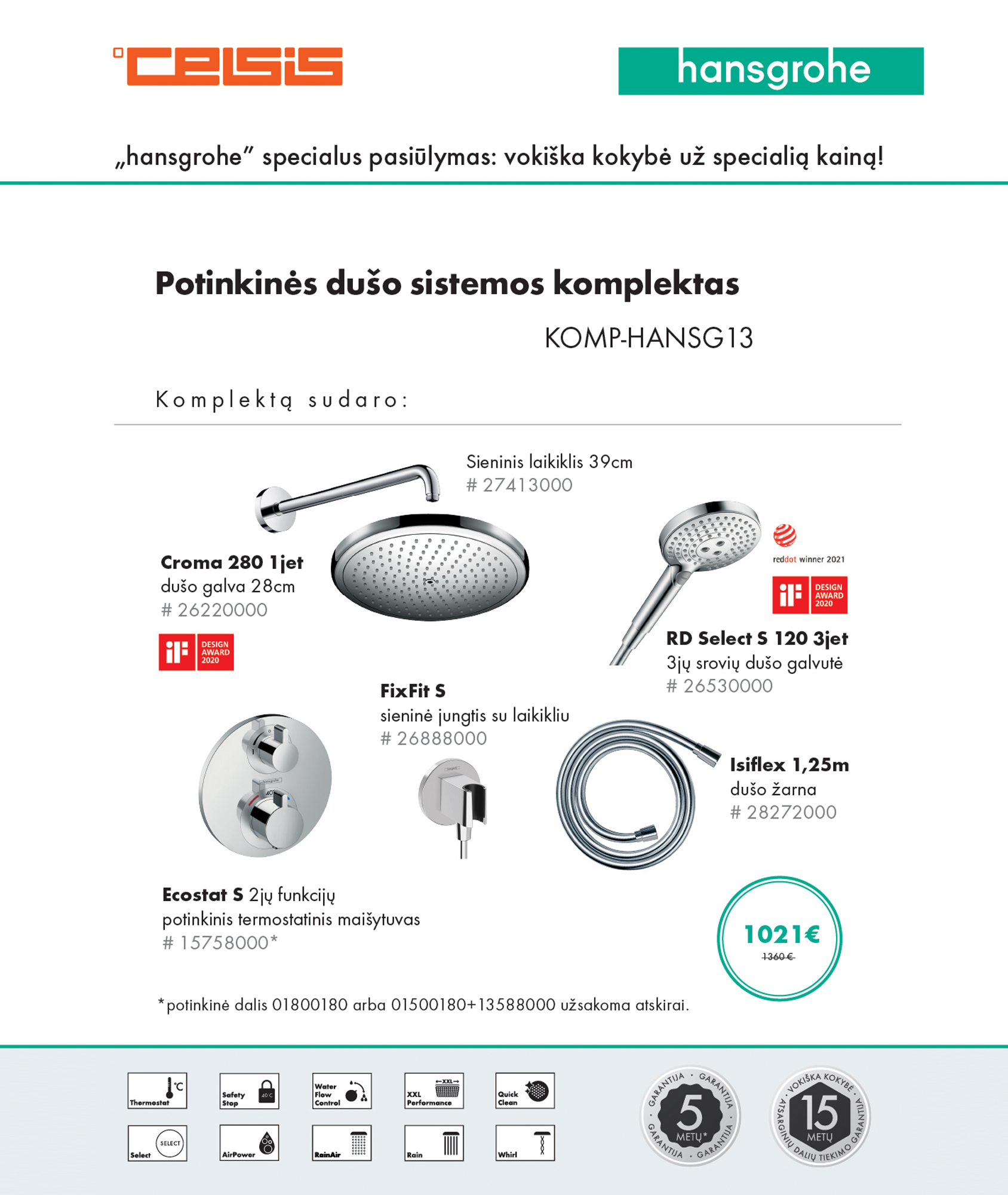 Komplektas potinkinis termostatinis "6 in 1", chromas (apvalus), Croma 28 