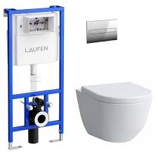 Komplektas LAUFEN: unitazas wc Pro New Rimless su dangčiu ir potinkinis rėmas LIS CW1 su mygtuku
